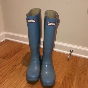 Light blue tall hunter rain boots